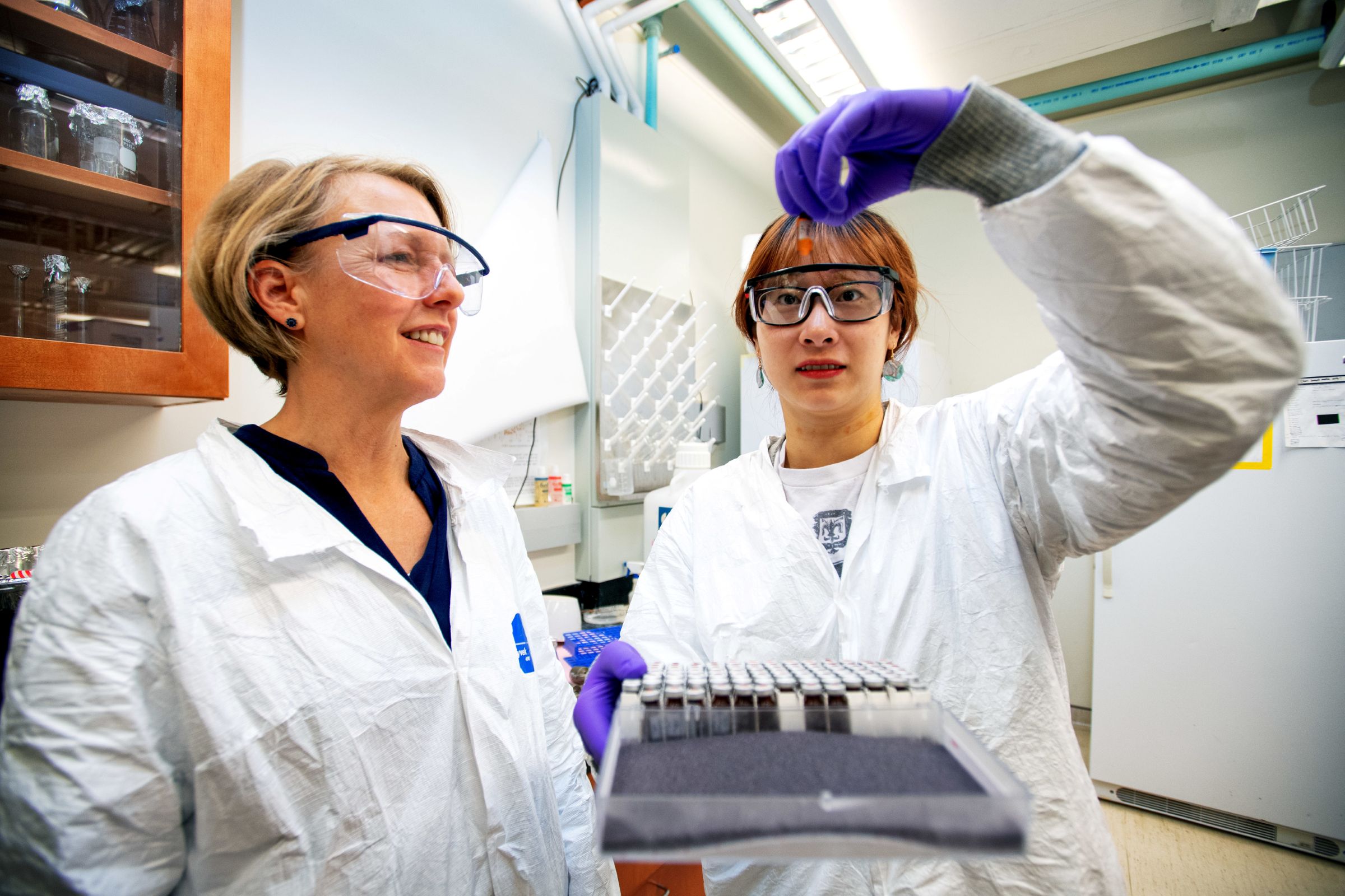 Keri Hornbuckle in lab with 1 student 