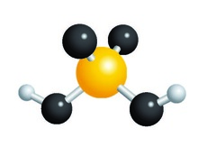 Ball-and-stick model showing the molecular structure of sulfuric acid.
