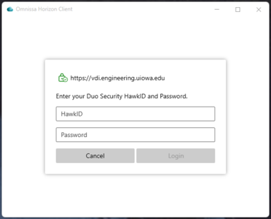 VDI Client Login Screen