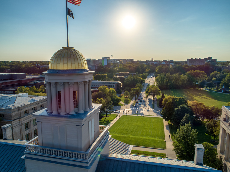 Drone Image of the Old Capitol facing Hubbard Park.