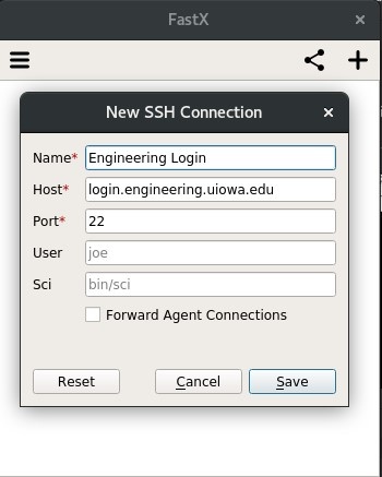 FastX 2 New SSH Connection Screen