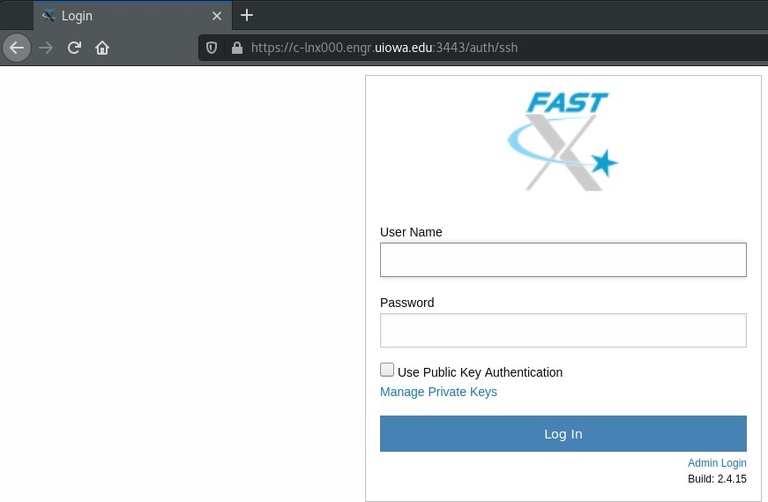 FastX 2 via Web-Browser Login Screen