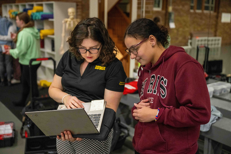 Deema Totah (left) and Jinann AbuDagga (right) developed the robots used in Dance Gala 2024: Agile.