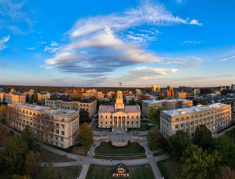 Aerial photo of the pentacrest buildings