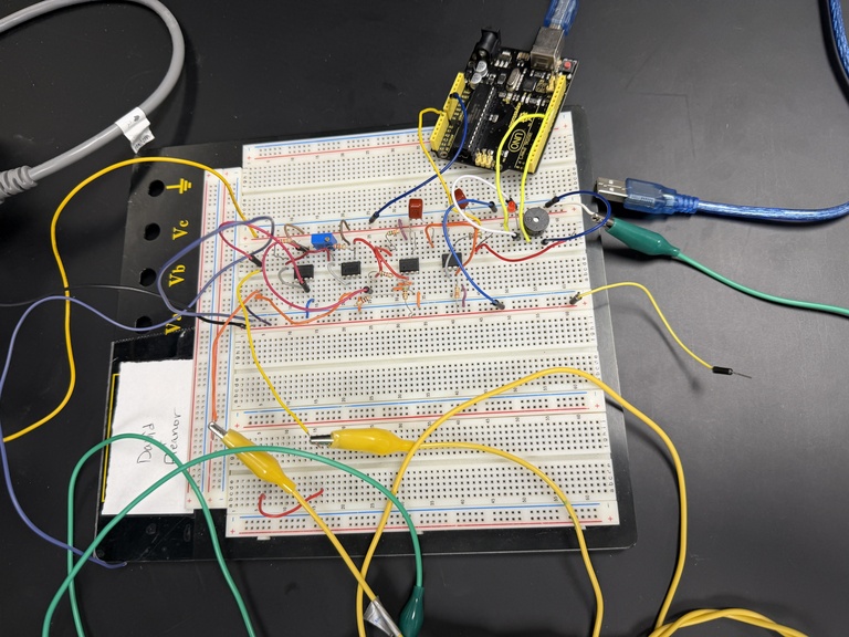 Close up of circuit board with multiple wires attached