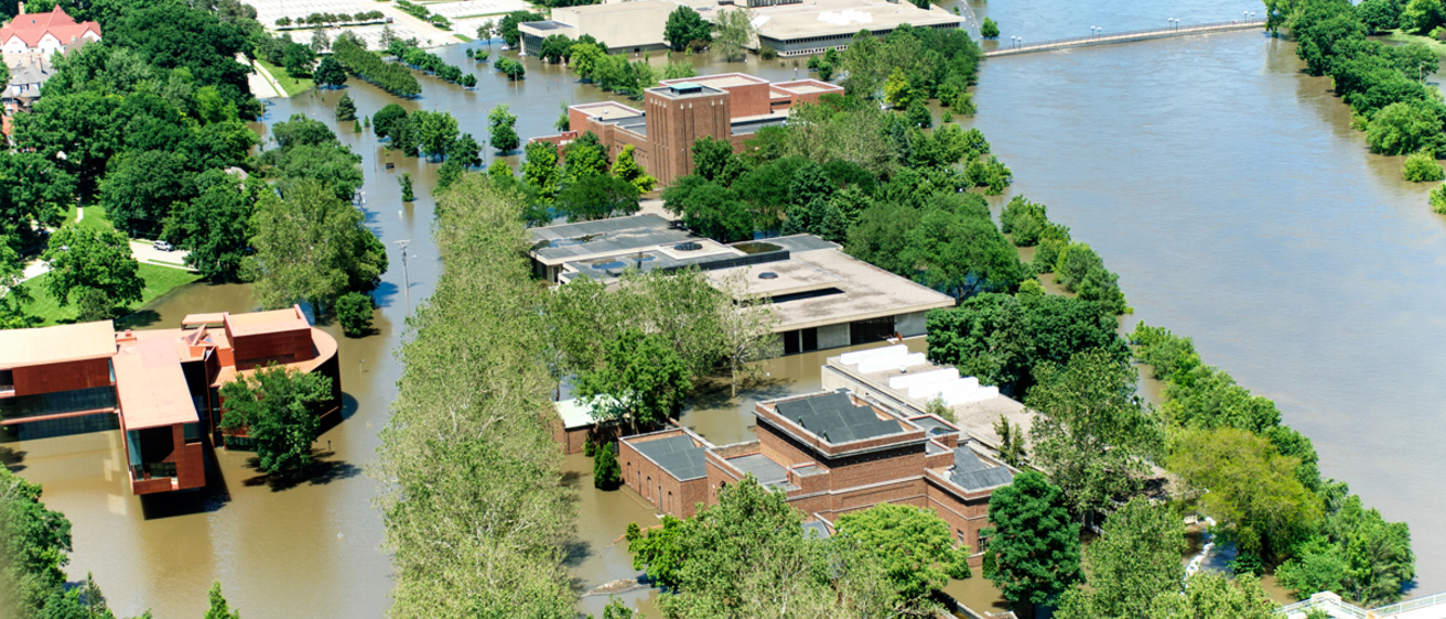 Aerial view of the Iowa City flood in 2008