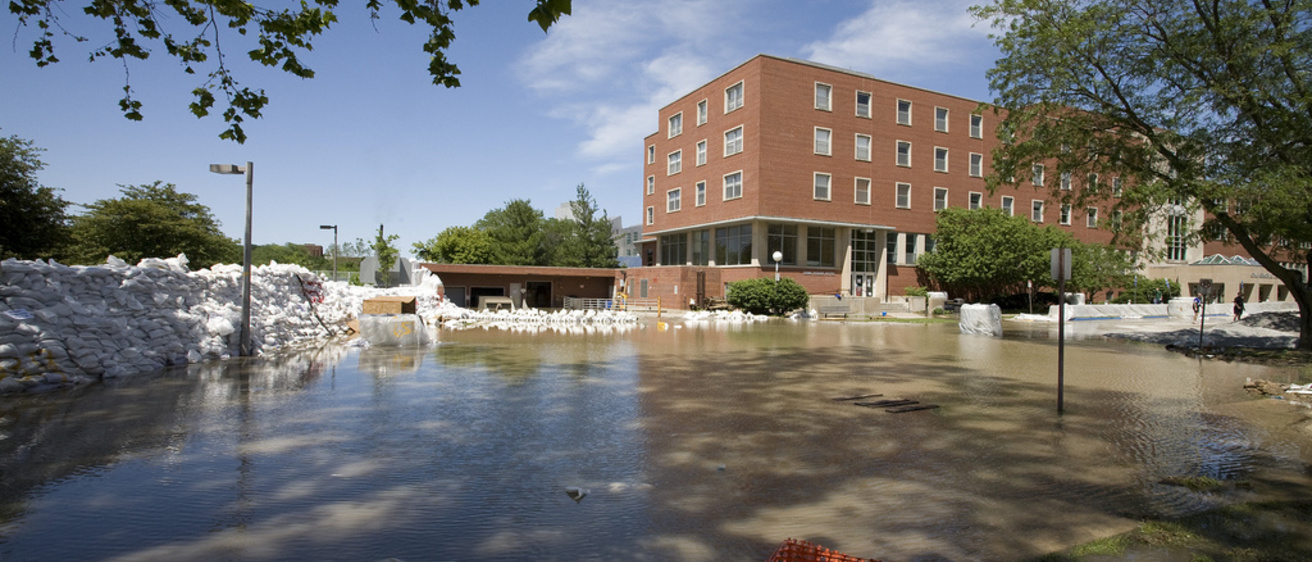 Outside view of a flooded building