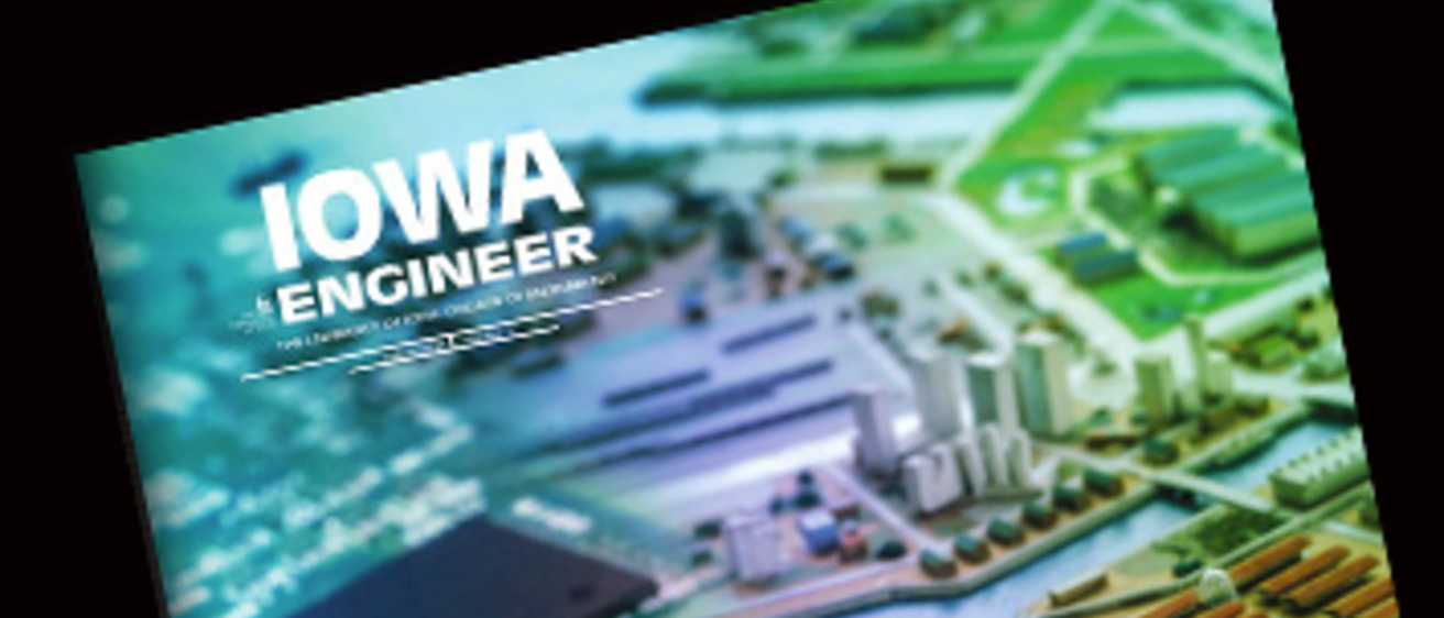 Cover of Iowa Engineer magazine, 3D model of buildings