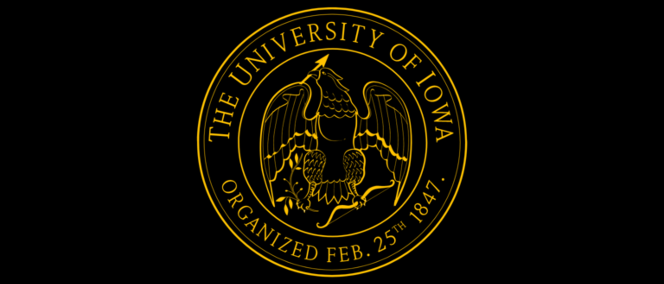 Black background with gold university of iowa seal 