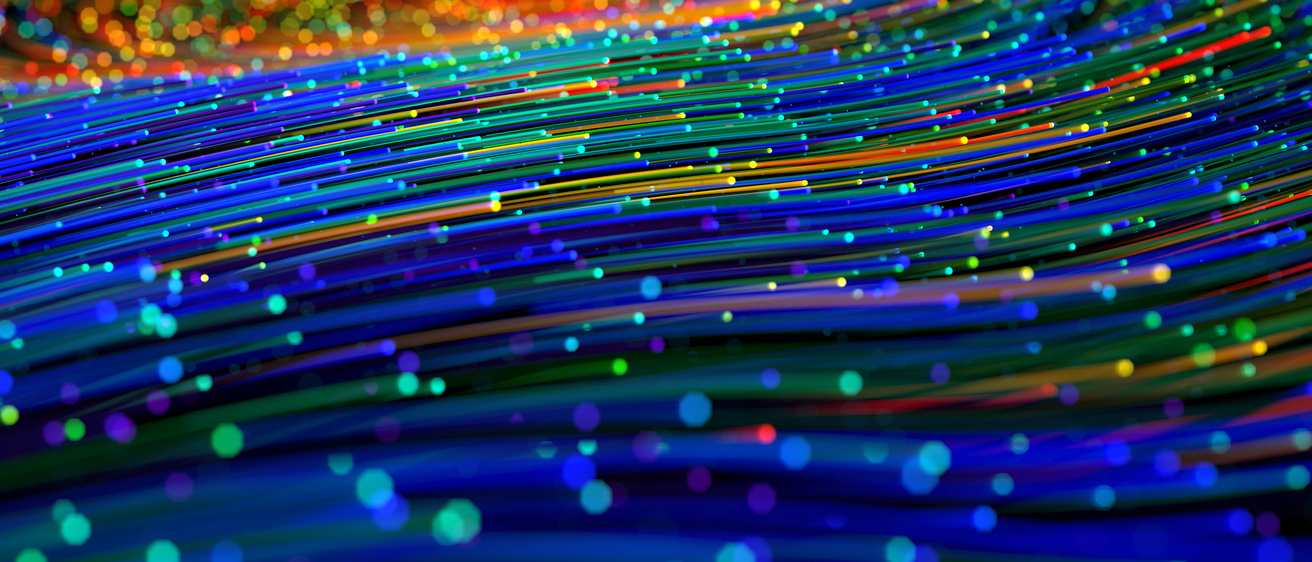 Abstract illustration of fibers that are blue and green and orange
