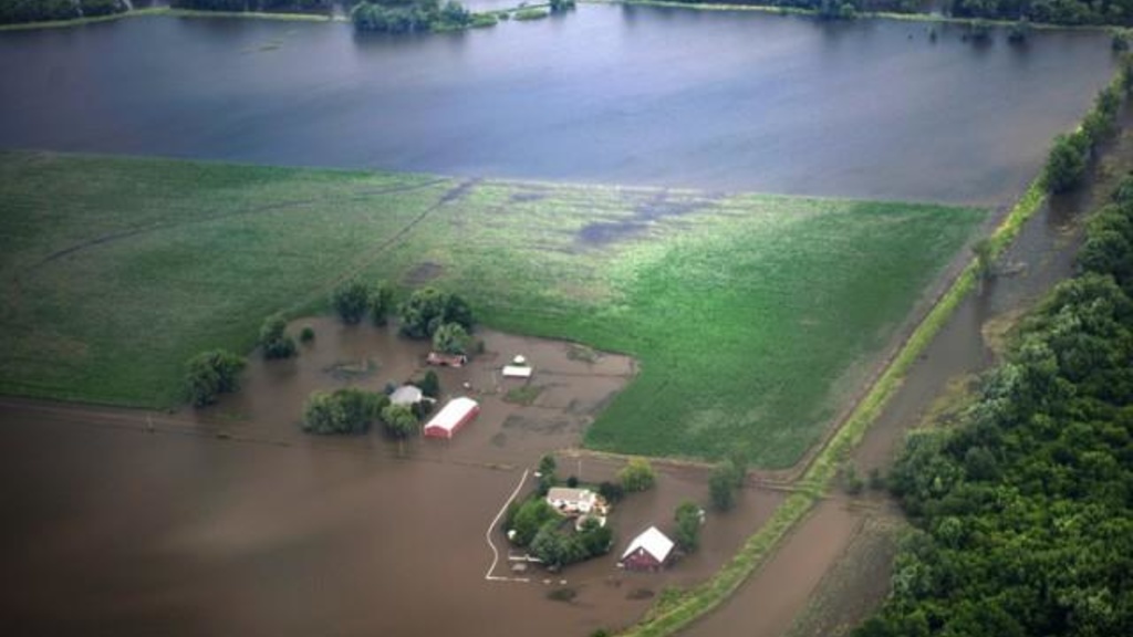 Aerial view of a flooded farm