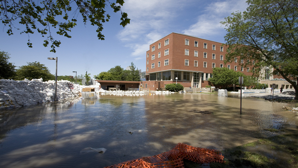 Outside view of a flooded building