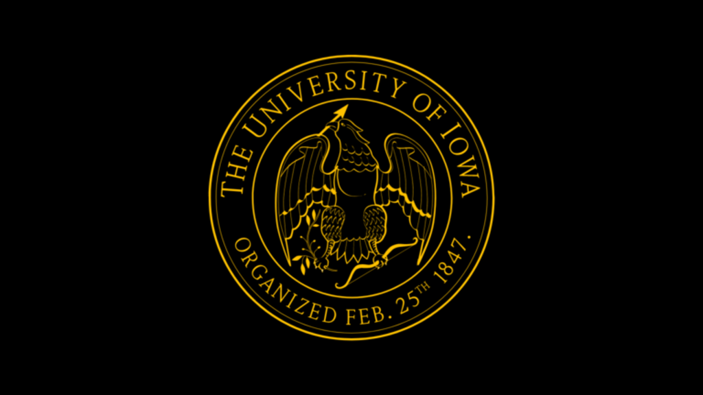 Black background with gold university of iowa seal 