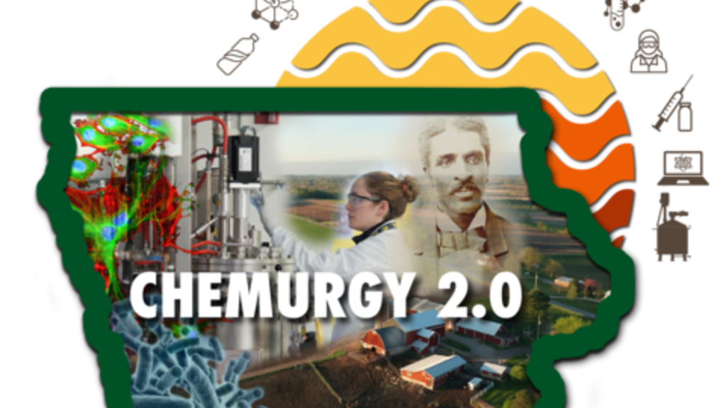 Chemurgy 2.0 graphic of Iowa with yellow and red sun in the background