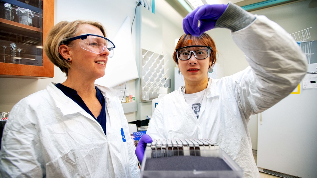 Keri Hornbuckle in lab with 1 student 